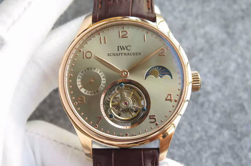 IWC Portuguese Tourbillon Power Reserve Moonphase RG Grey Dial on Brown Leather Strap