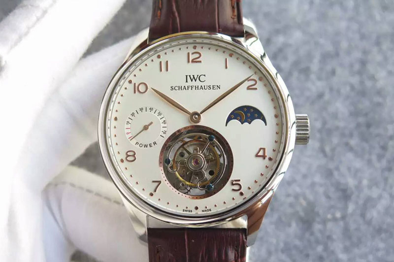 IWC Portuguese Tourbillon Power Reserve Moonphase SS White Dial Gold Number Marker