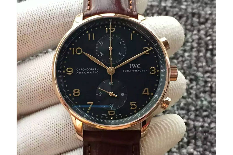 IWC Portuguese IWC371415 ZF 1:1 Best Edition RG Black dial on Brown Leather Strap A7750