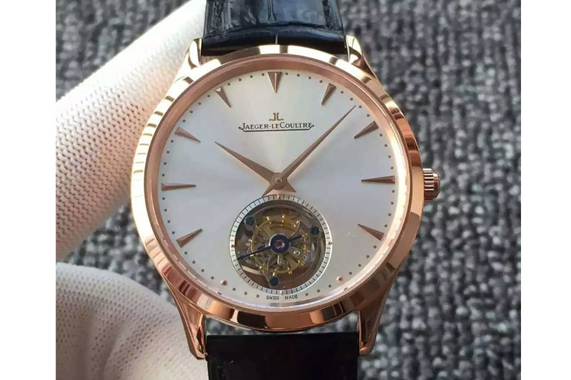 Jaeger-LeCoultre Master Ultra Thin Tourbillon RG Silver Dial on Black Leather Strap