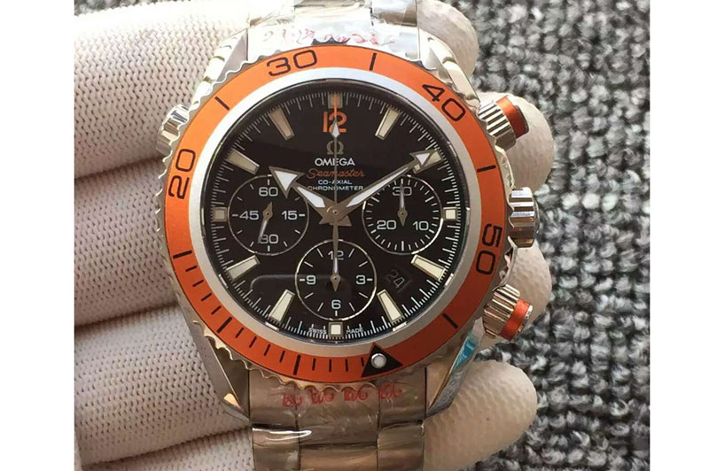 Omega Seamaster CO-AXIAL Chronograph Orange SS Black Dial on Steel Strap A7750