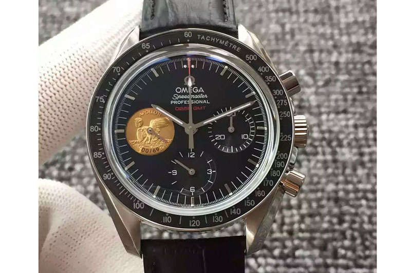 Omega Speedmaster Professional The Moon Watch SS Black Dial on Black Leather Manual Winding