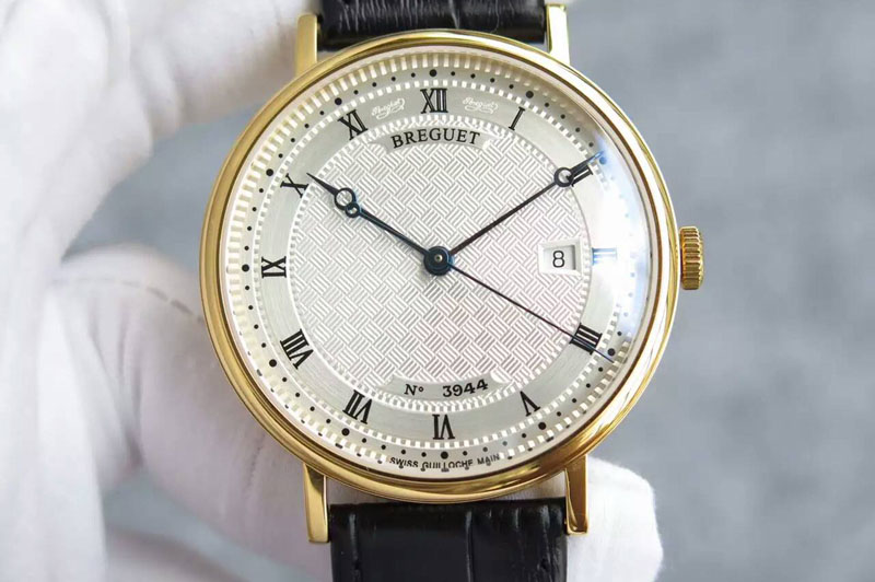 Breguet Classique 5177 YG White Textured Dial on Black Leather Strap A2892