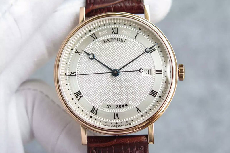 Breguet Classique 5177 RG White Textured Dial on BrownLeather Strap A2892