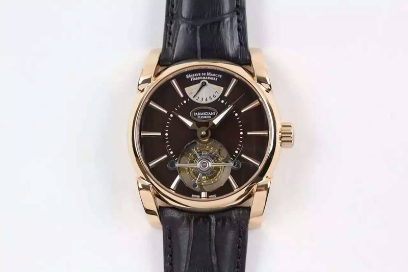 Parmigiani Fleurier Tonda Tourbillon Real PR RG Brown Dial on Black Leather Strap