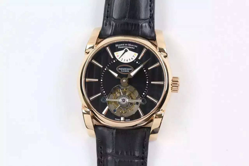 Parmigiani Fleurier Tonda Tourbillon Real PR RG Black Dial on Black Leather Strap
