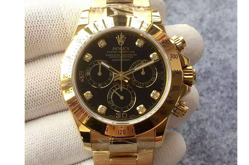 Rolex Daytona 116528 Black Dial Diamond Marker on YG Bracelet A4130