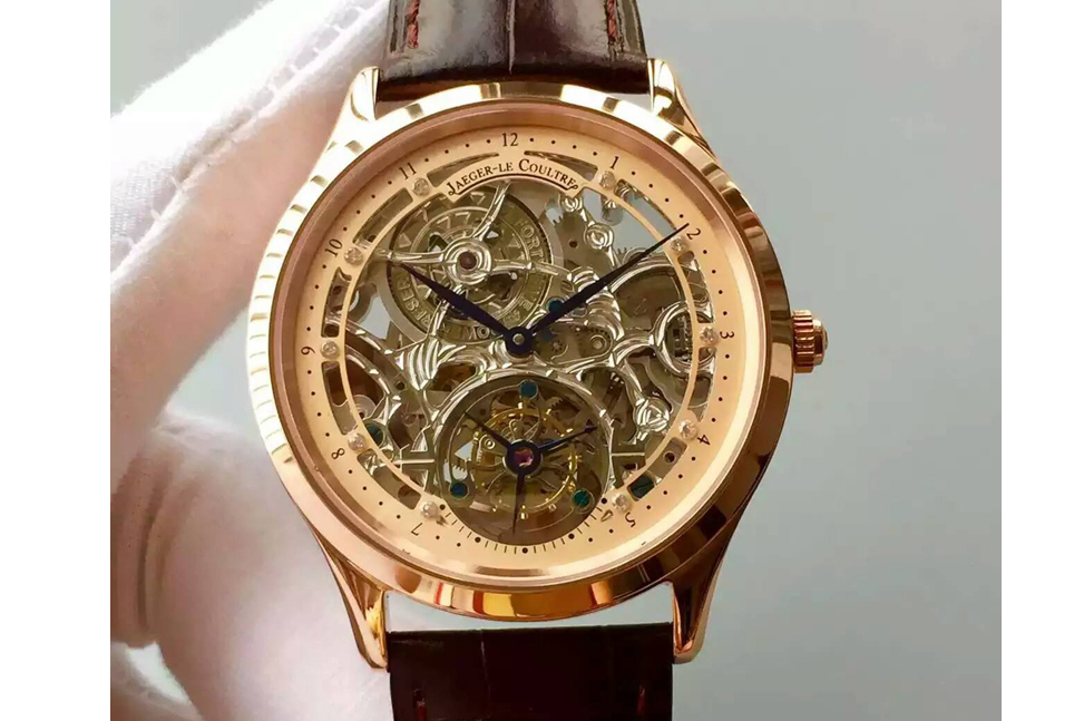 Jaeger-LeCoultre Master Ultra Thin Tourbillon RG Skeleton Dial RG Inner Bezel on Brown Leather Strap