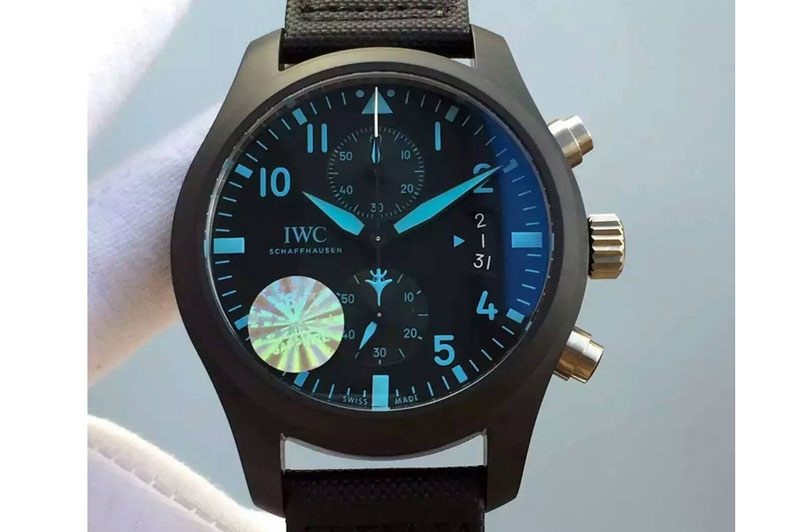 IWC Pilot Chrono IW388003 Real Ceramic V6 1:1 Best Edition on Black Nylon Strap A7750