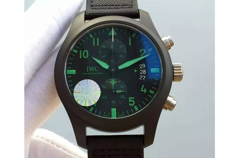 IWC Pilot Chrono IW388003 Green Real Ceramic V6 1:1 Best Edition on Black Nylon Strap A7750