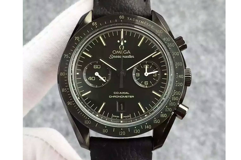 Omega Speedmaster Moonwatch Co-Axial Chronograph JH Pitch Black on Black Leather Strap A9300