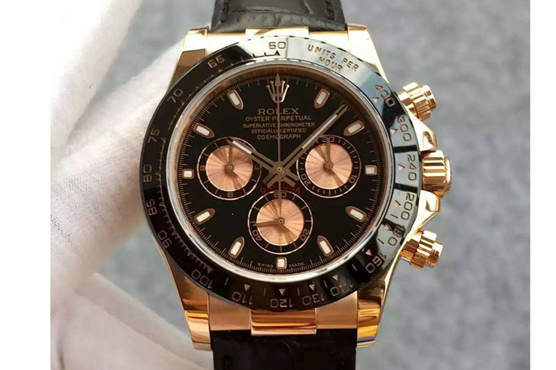 Rolex Daytona 116515 JH 1:1 Best Edition Black/RG Dial on Black Leather Strap A4130