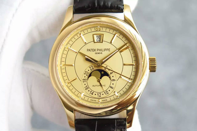 Patek Philippe Classic 5205 Moonphase RG Gold Dial on Black Leather Strap Miyota 9015