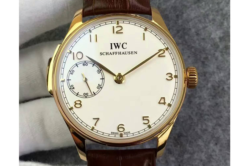 IWC Portuguese RG IW95290 White Dial Gold Makers on Brown Leather Strap A95290
