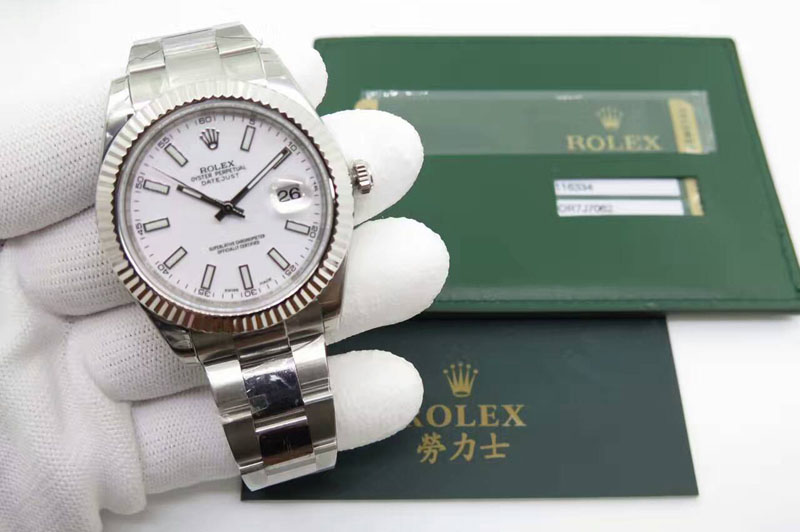 Rolex Datejust II 116334 SS 41mm White Dial Sticks Markers On SS Bracelet A3136