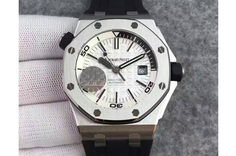 Audemars Piguet Royal Oak Offshore Diver 15710 JF 1:1 Best Edition White Dial on Black Rubber Strap A3120 V8