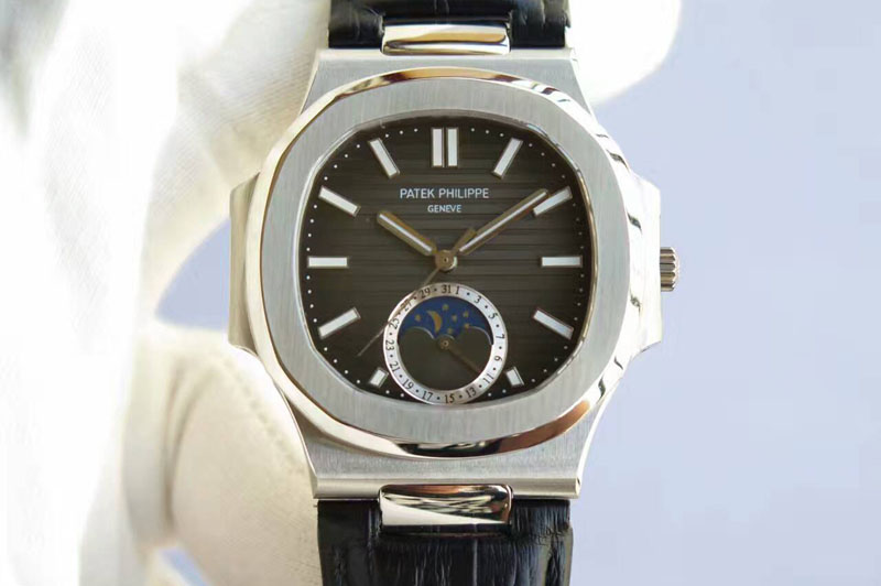 Patek Philippe Nautilus 5726 SS Gray Dial on Black Leather Strap A324