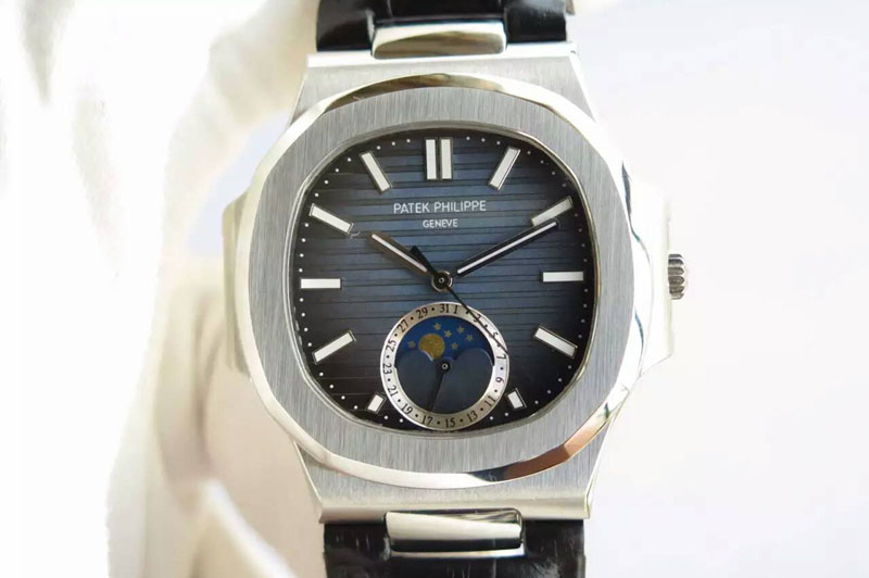 Patek Philippe Nautilus 5726 SS Blue Dial on Black Leather Strap A324