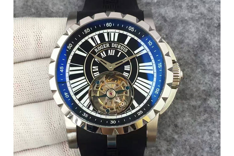 Roger Dubuis Excalibur Tourbillion SS Black Dial on Black Rubber Strap