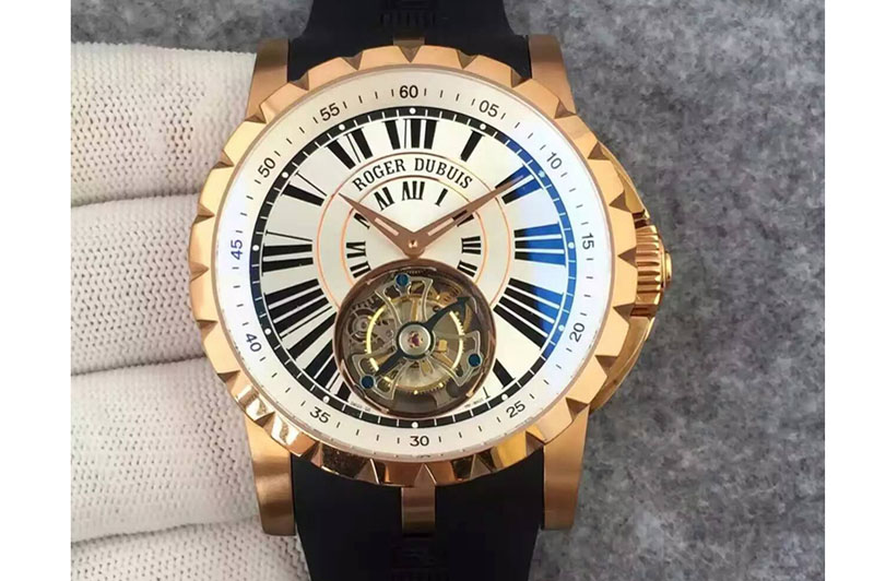 Roger Dubuis Excalibur Tourbillion RG White Dial on Black Rubber Strap