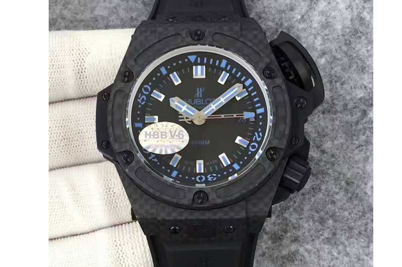 Hublot King Power 48mm OceanGraphic 4000 Carbon V6 1:1 Best Edition Black Dial Blue Markers A7750
