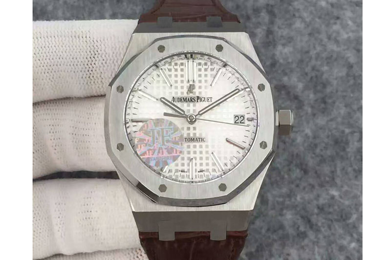 Audemars Piguet Royal Oak 37mm 15450 SS JF 1:1 Best Edition Silver Dial on Brown Leather Strap A3120