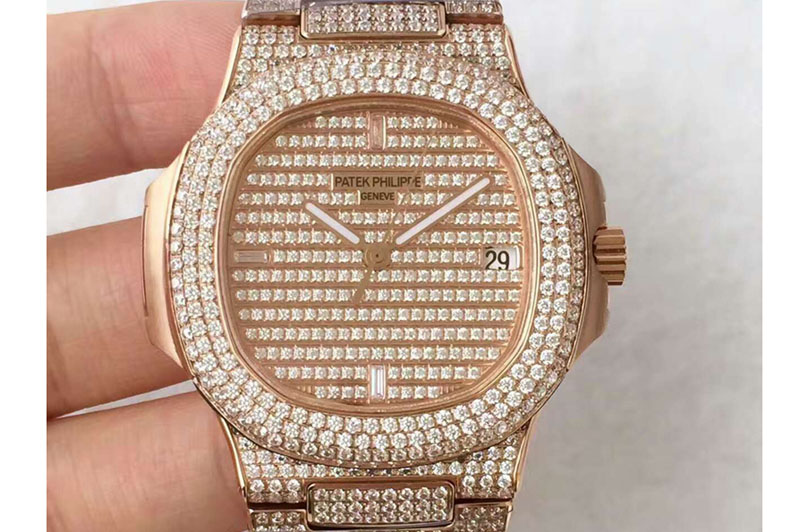Patek Philippe Nautilus Jumbo 5719/1G-001 RG Best Edition Diamond Dial on Diamond Bracelet Cal.324sc