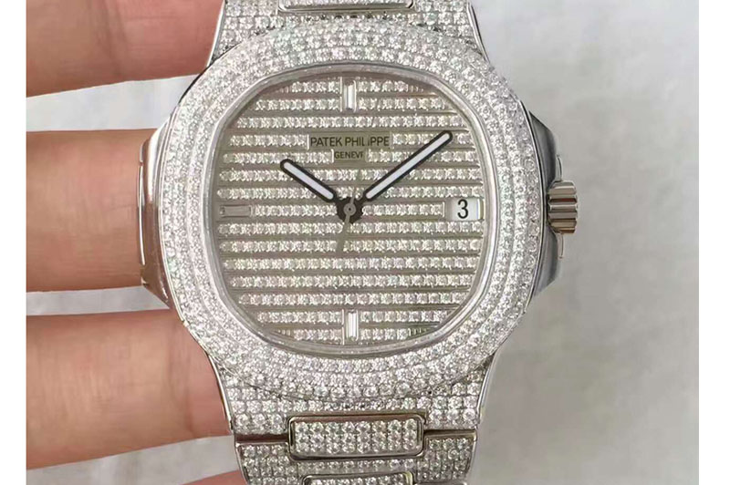 Patek Philippe Nautilus Jumbo 5719/1G-001 SS Best Edition Diamond Dial on Diamond Bracelet Cal.324sc