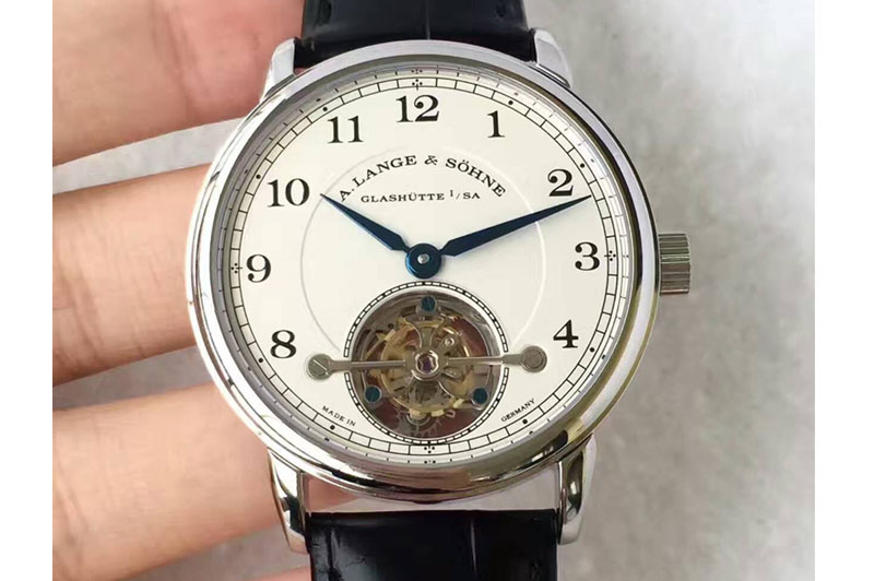 A.Lange & Sohne 1815 Tourbillon Handwerkskunst SS White Dial on Black Leather Strap