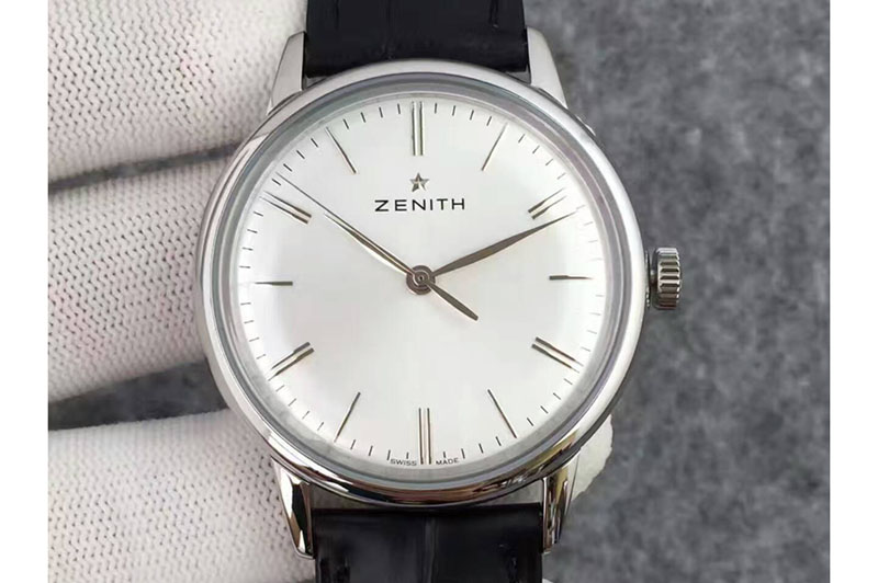Zenith Elite 6150 03.2270.6150 42mm SS/LE White Dial With Leather Strap