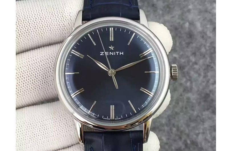 Zenith Elite 6150 03.2270.6150 42mm SS/LE Blue Dial With Leather Strap