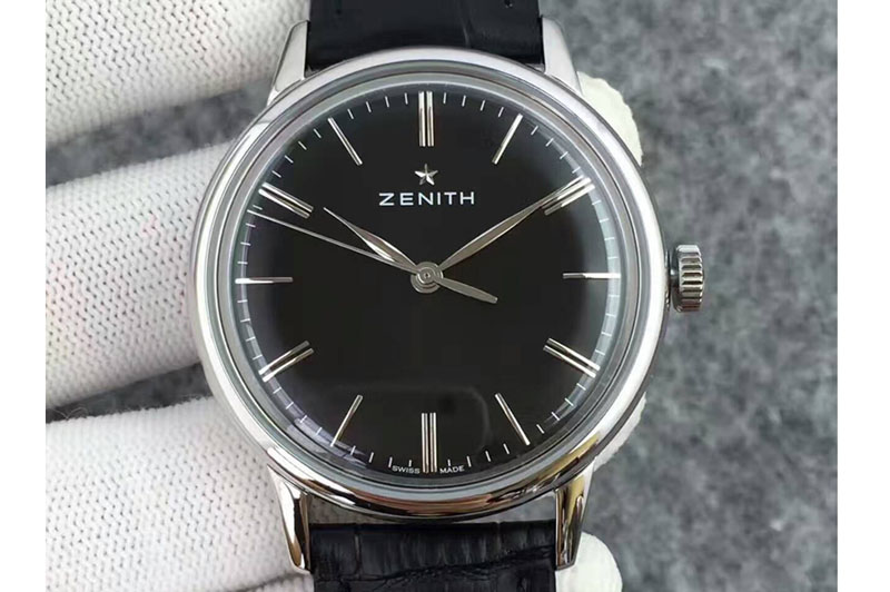 Zenith Elite 6150 03.2270.6150 42mm SS/LE Black Dial With Leather Strap