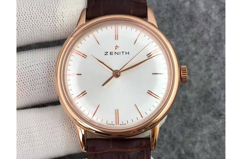 Zenith Elite 6150 03.2270.6150 42mm RG/LE White Dial With Leather Strap