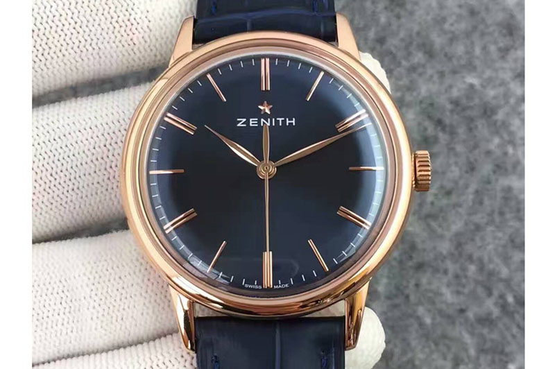 Zenith Elite 6150 03.2270.6150 42mm RG/LE Blue Dial With Leather Strap