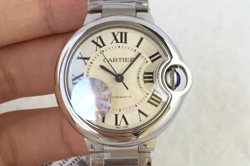 Cartier Ballon Bleu Best Edition 33mm SS White Textured Dial on SS Bracelet On MIYOTA 9015