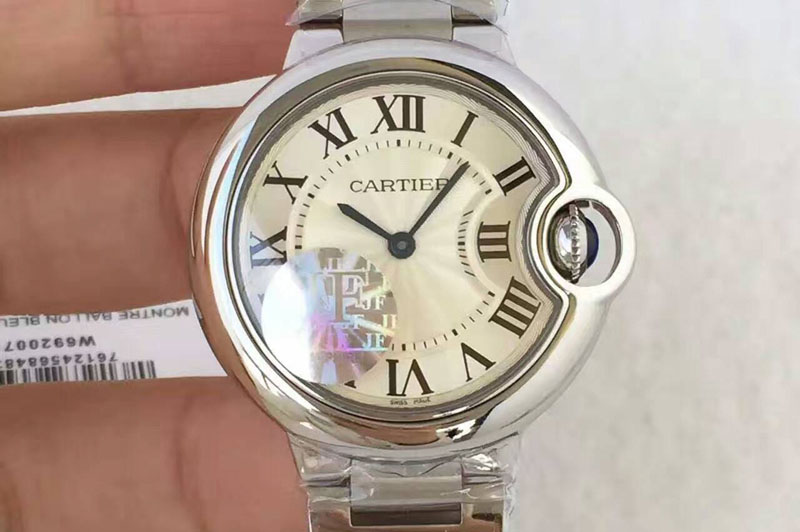 Cartier Ballon Bleu Best Edition 33mm SS White Textured Dial on SS Bracelet On Ronda Quartz