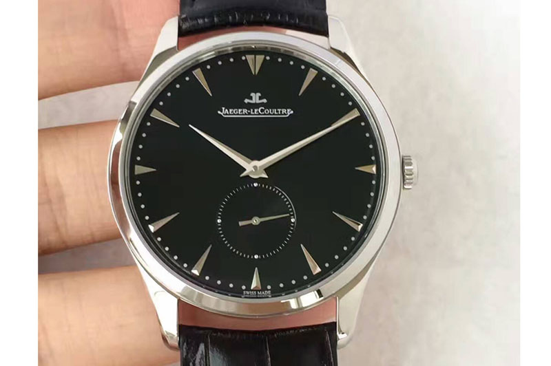 Jaeger-LeCoultre Master Ultra Thin Small Second SS ZF 1:1 Best Edition Black Dial on Black Leather Strap A896