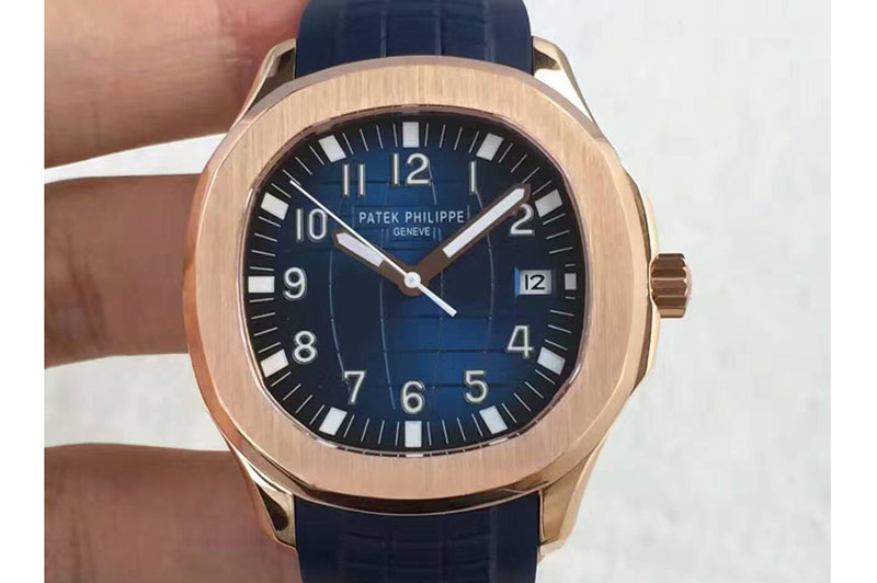 Patek Philippe Aquanaut Jumbo RG Blue Textured Dial on Blue Rubber Strap A324