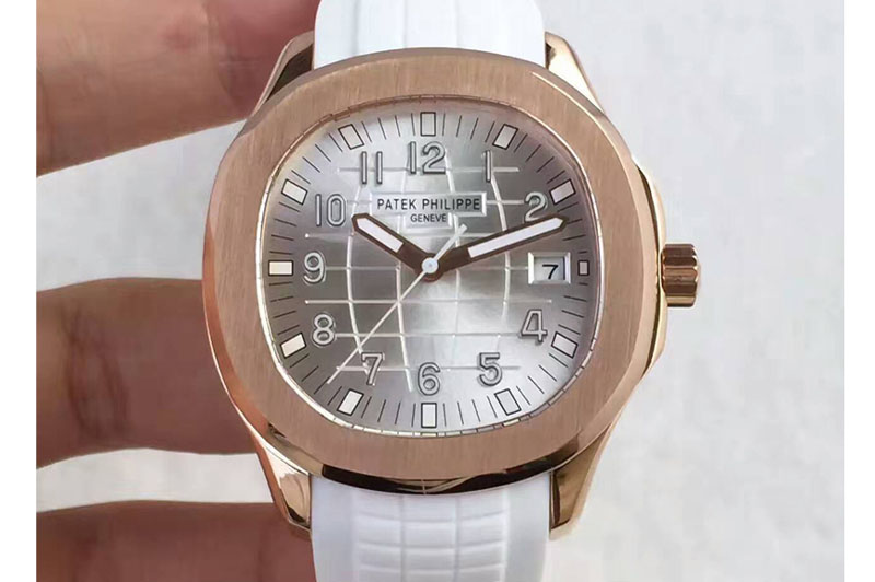 Patek Philippe Aquanaut Jumbo RG White Textured Dial on White Rubber Strap A324