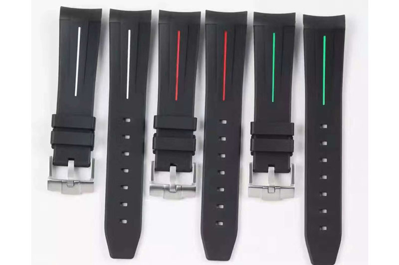 Rolex RubberB White/Red/Green Line Rubber strap with Tang buckle for Submariner