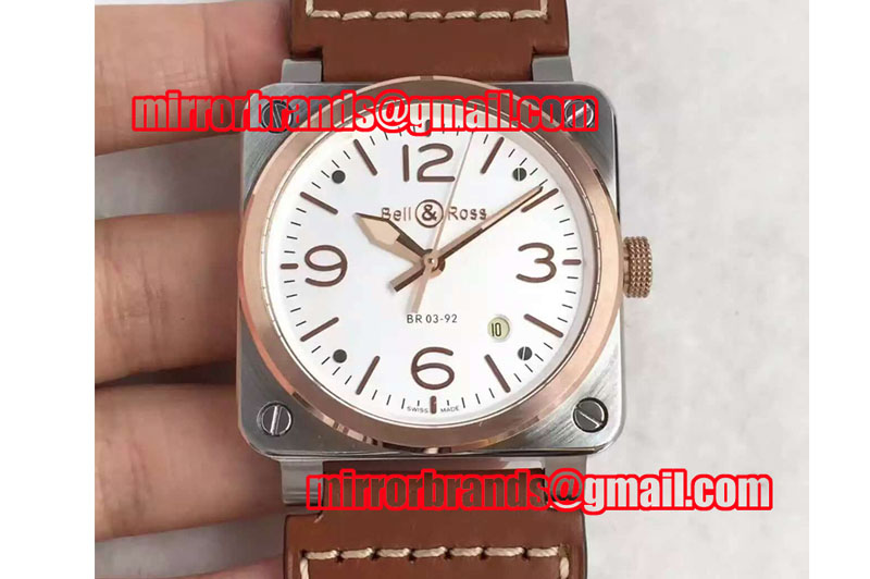 Bell&Ross BR 03-92 Steel & Rose Gold White Dial on Brown Leather Strap MIYOTA 9015
