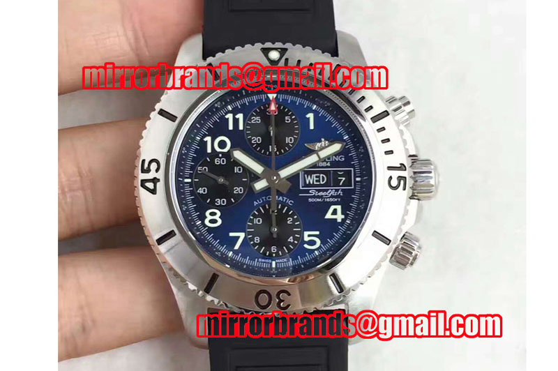 Breitling SuperOcan SteelFish SS Blue Dial on Black Rubber Strap A7750