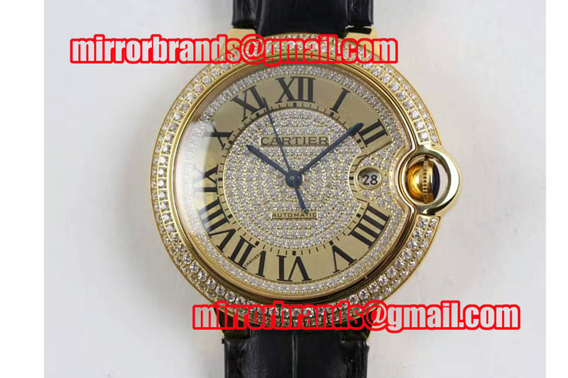 Ballon Bleu de Cartier Full Paved Diamonds Dial YG/LE M9015 Auto Watches