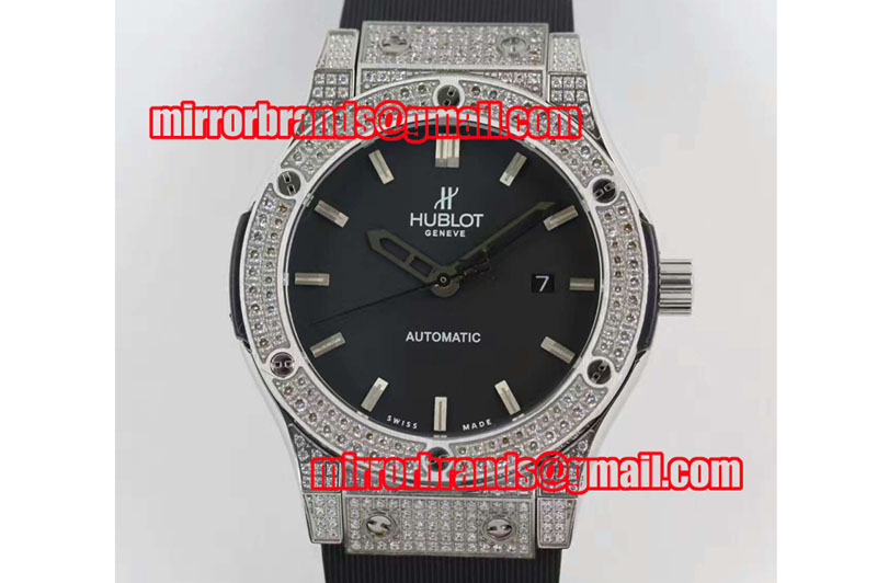Hublot Big Bang Classic Fusion 45mm SS/RU Black Dial Full Diamond A2824