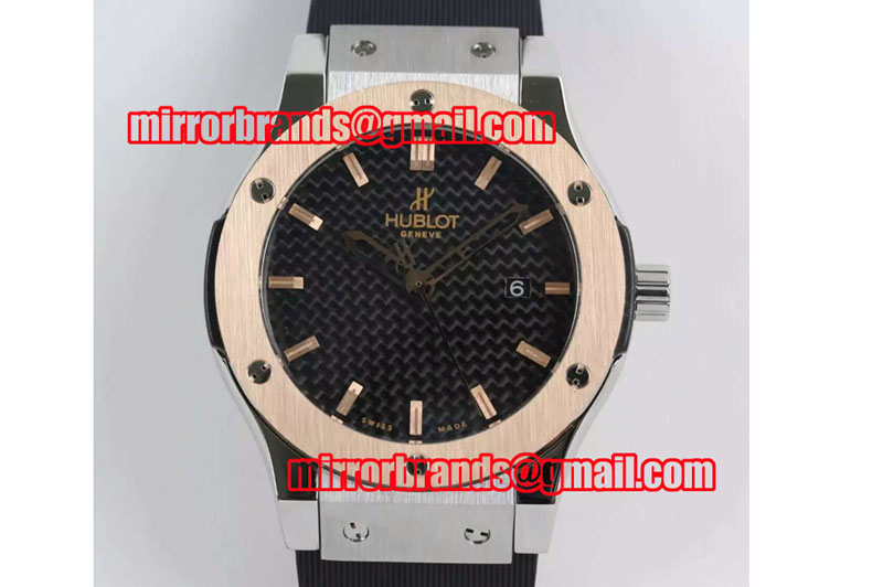 Hublot Big Bang Classic Fusion 45mm SS Black Dial RG Bezel on Black Rubber Strap