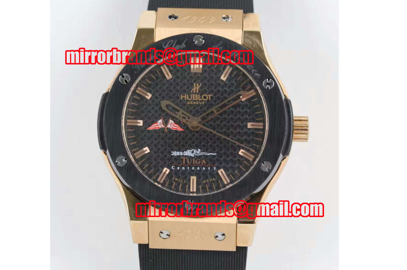 Hublot Big Bang Classic Fusion Tuiga 45mm RG Black Dial Ceramic Bezel on Black Rubber Strap