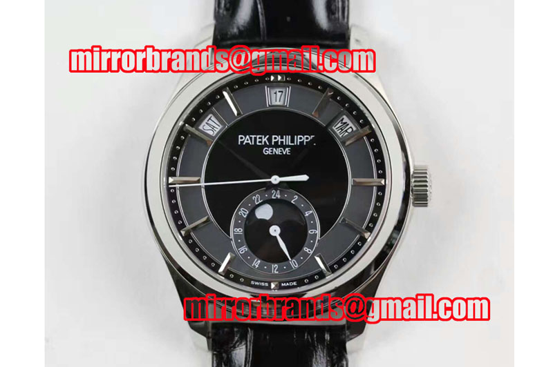 Patek Philippe Classic 5205G Moonphase SS Black Dial on Black Leather Strap Miyota 9015