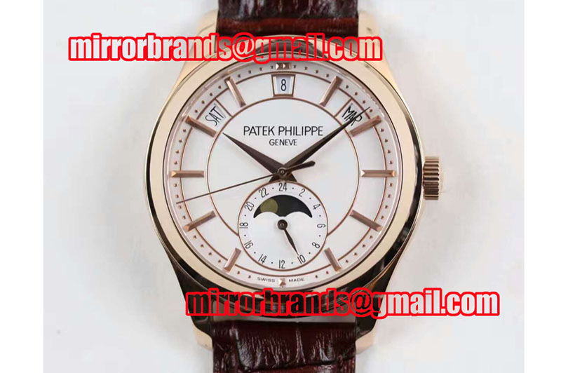 Patek Philippe Classic 5205G Moonphase RG White Dial on Black Leather Strap Miyota 9015
