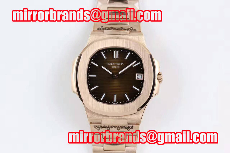 Patek Philippe Nautilus Jumbo 5711 RG 1:1 Best Edition Brown Textured Dial on RG Bracelet MIYOTA 9015