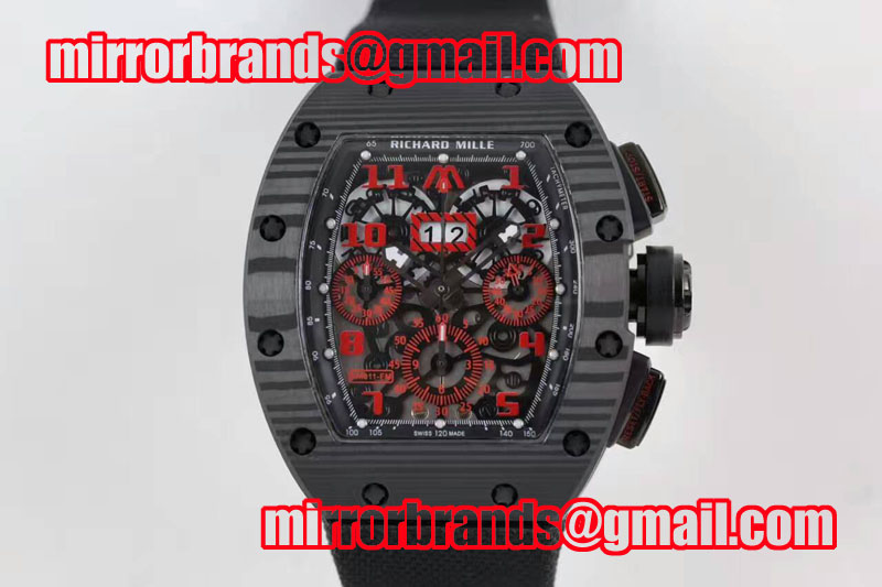 Richard Mille RM 011 PVD Forge Carbon Black Inner Bezel Red Markers Skeleton Dial on Black Nylon Strap A7750